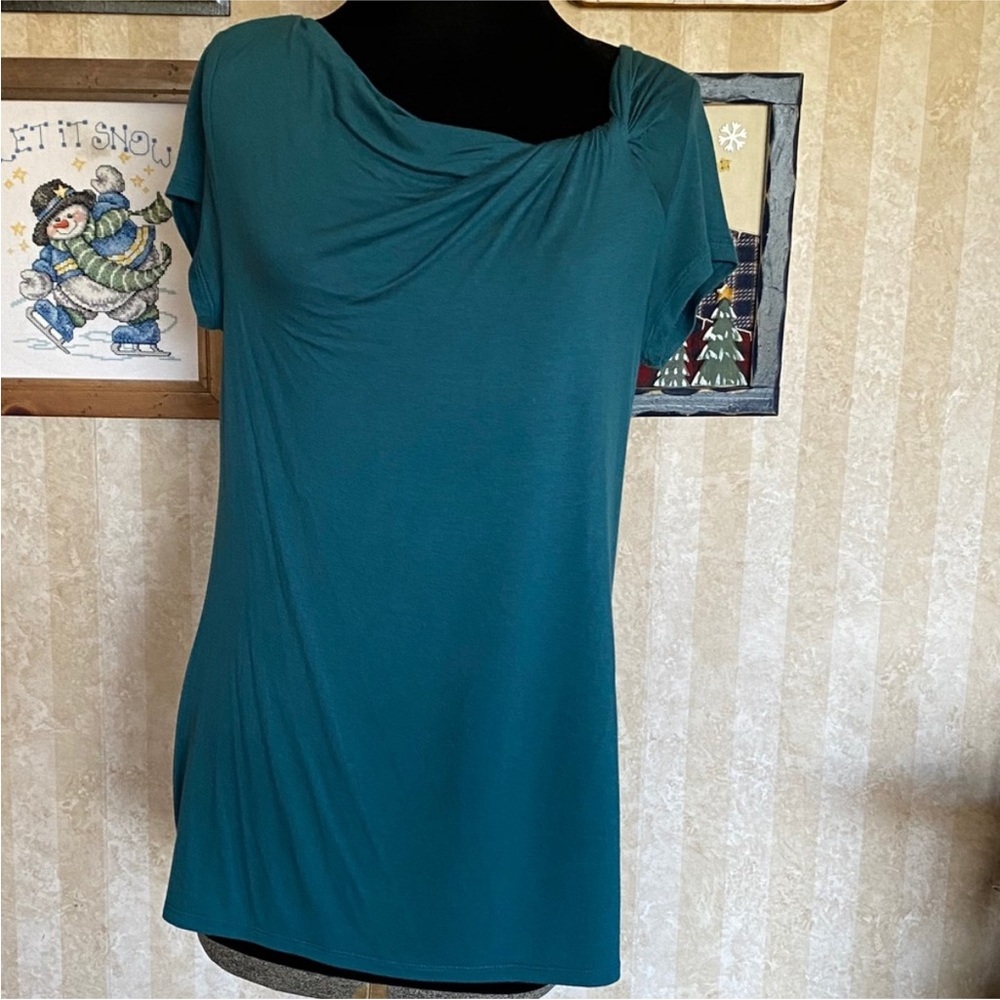 Axcess Asymmetrical Draped Neck Teal Top‎